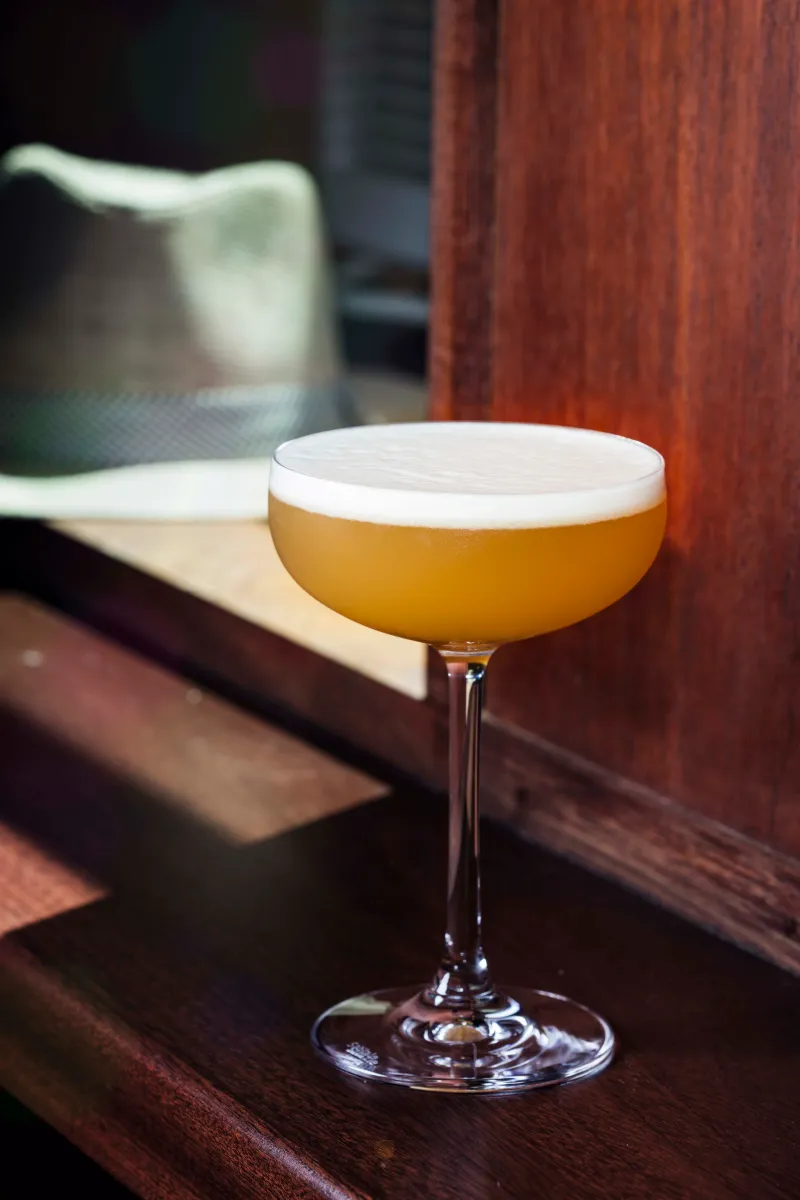 BlackTail cocktail close up showing texture and garnish