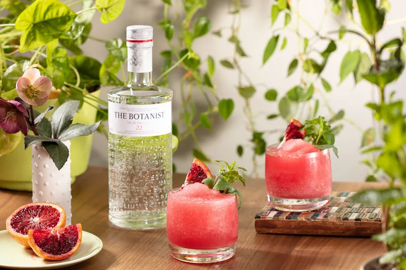 Botanist gin spirits advertising photograph with botanical styling