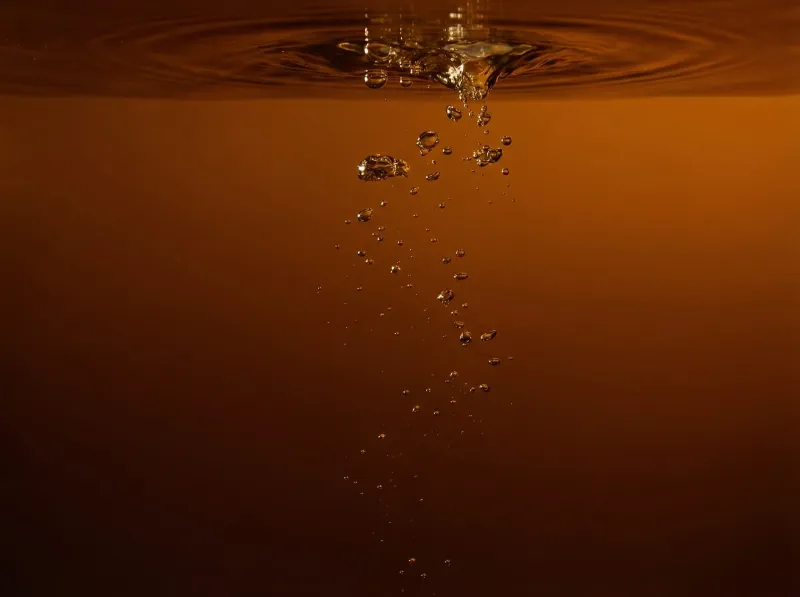 Bubbles rising through golden liquid, macro beverage detail