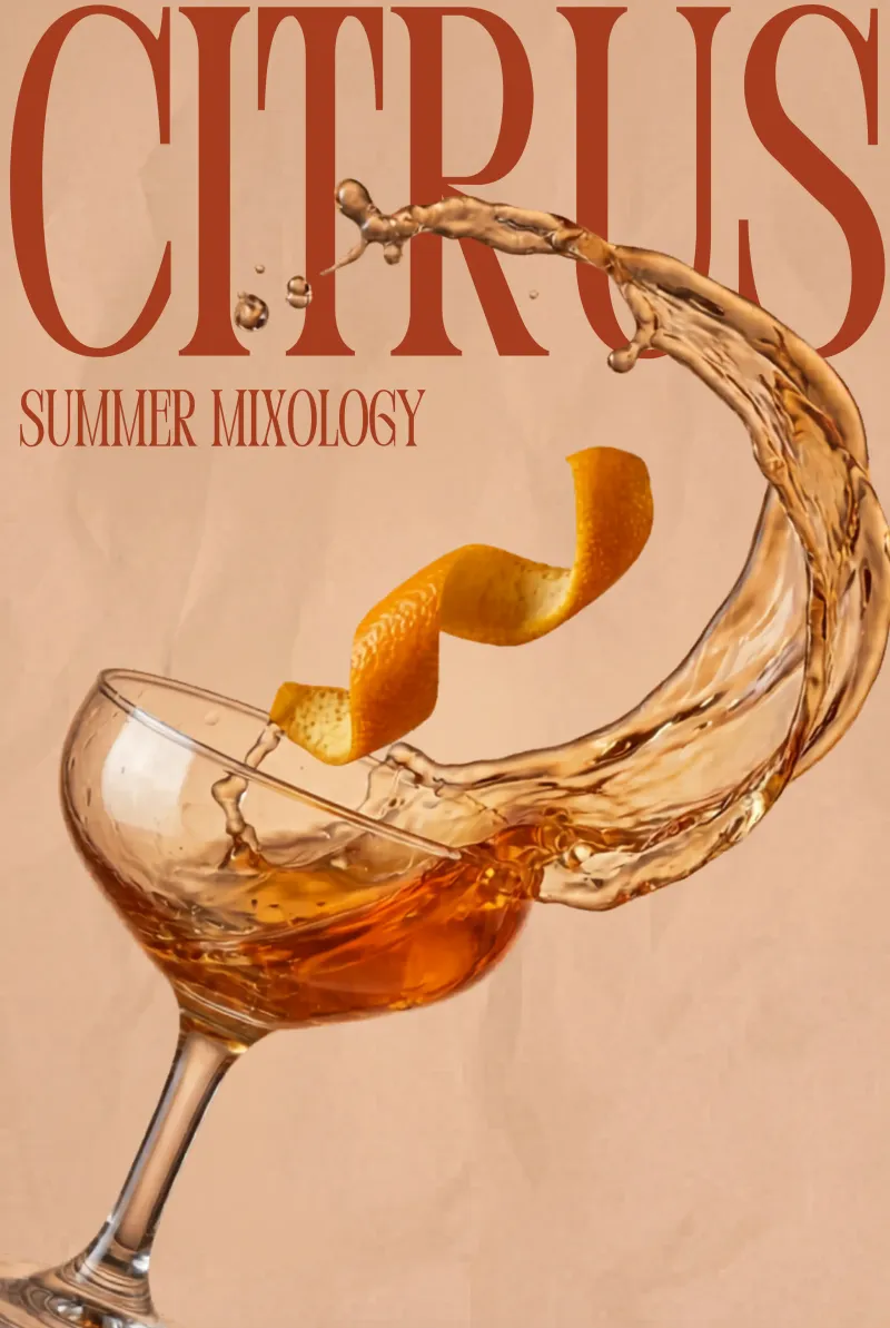 Citrus spirits advertising photograph with fresh garnish