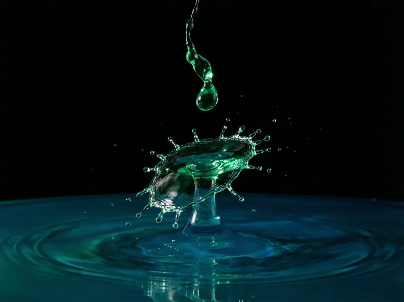 Liquid drop impact captured at high speed, motion art frame