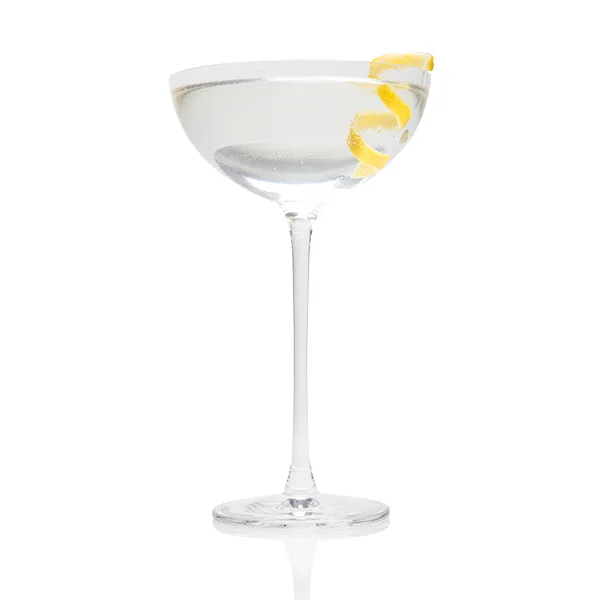 HH Bespoke Spirits classic martini with lemon, cocktail on white