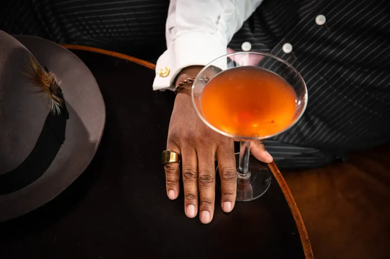 Ruby Vintage cocktail by HH Bespoke Spirits, lifestyle close up