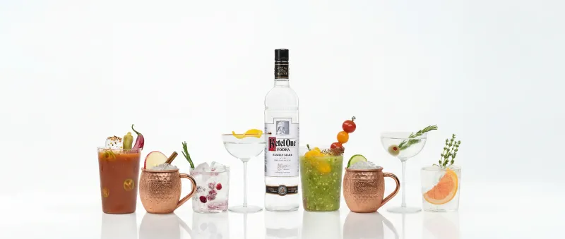 Ketel One vodka hero bottle packshot on white for ecommerce listings