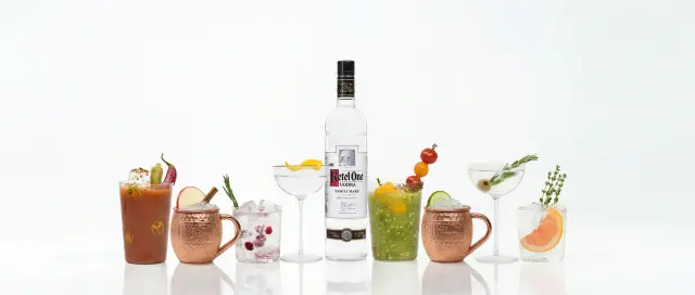 Ketel One spirits advertising photography, bottle and cocktail composition lit for campaign use