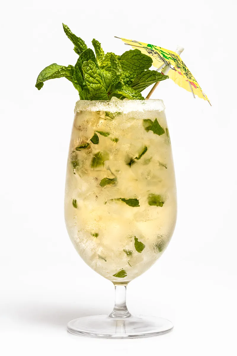 Koloa Rum Black Sand mojito cocktail on a white background