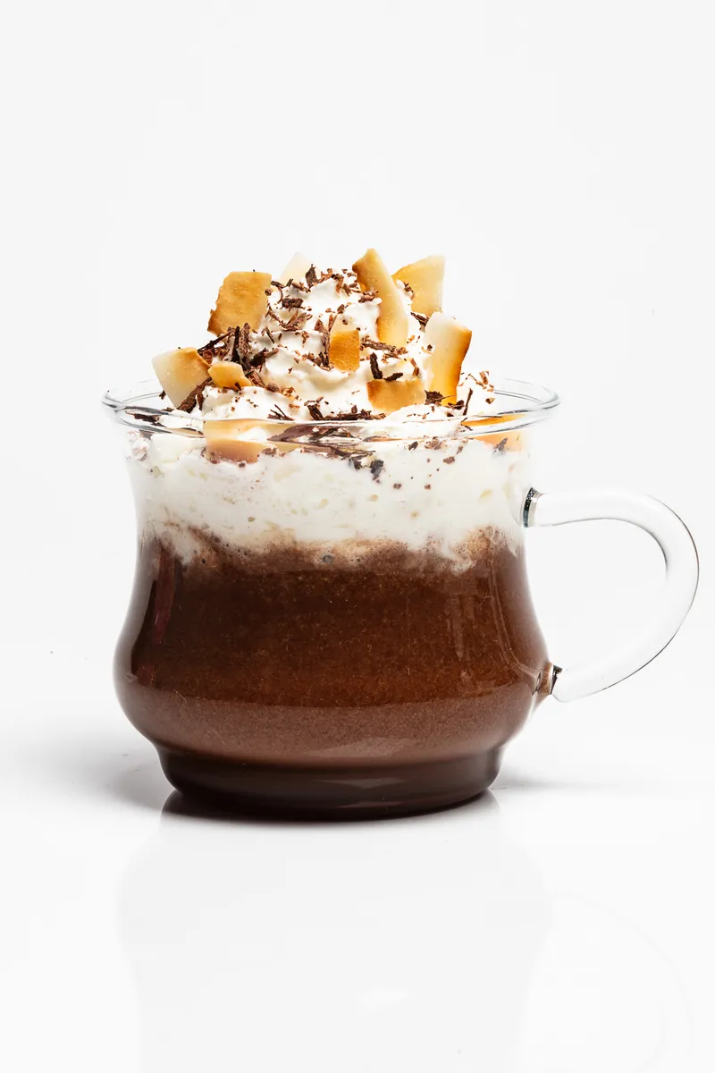 Koloa Rum Hawaiian mocha coconut cocktail on a white background