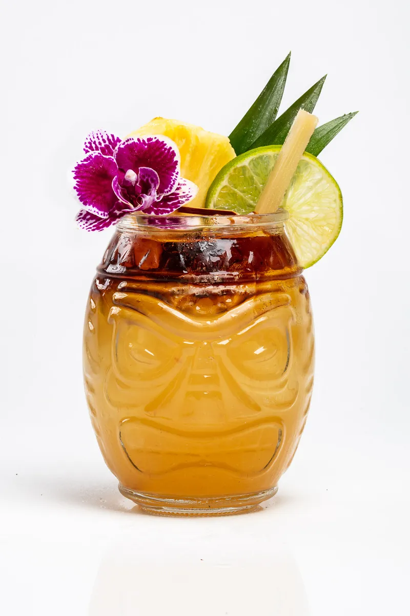 Koloa Rum mai tai cocktail packshot on a white background