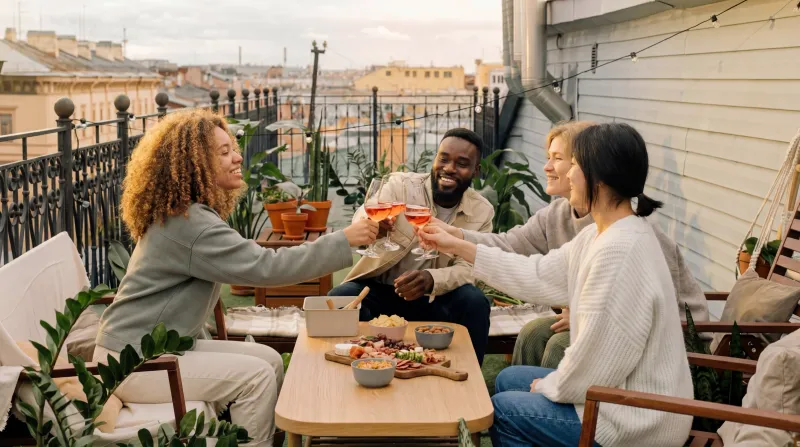 Glass of rose in a Paris cafe setting, wine lifestyle frame