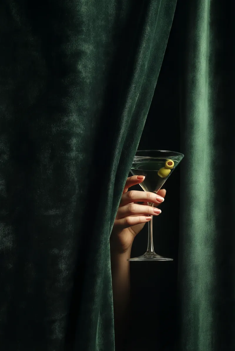 Velvet green martini, spirit forward cocktail photograph