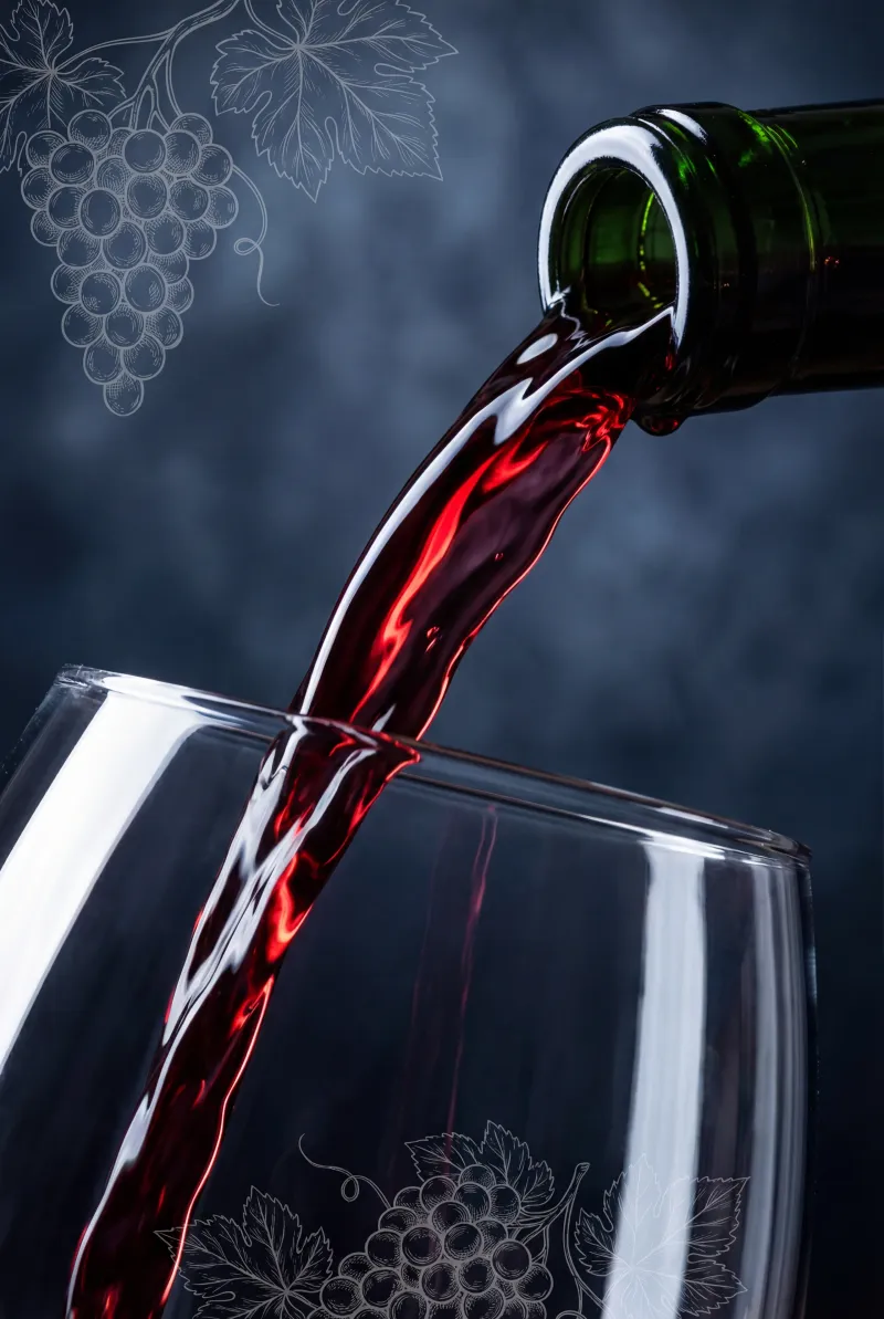 Wine and grape cluster, editorial wine graphic composition