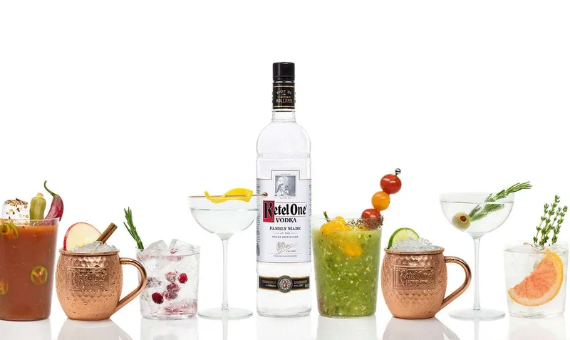Ketel One vodka bottle product photograph on a white background
