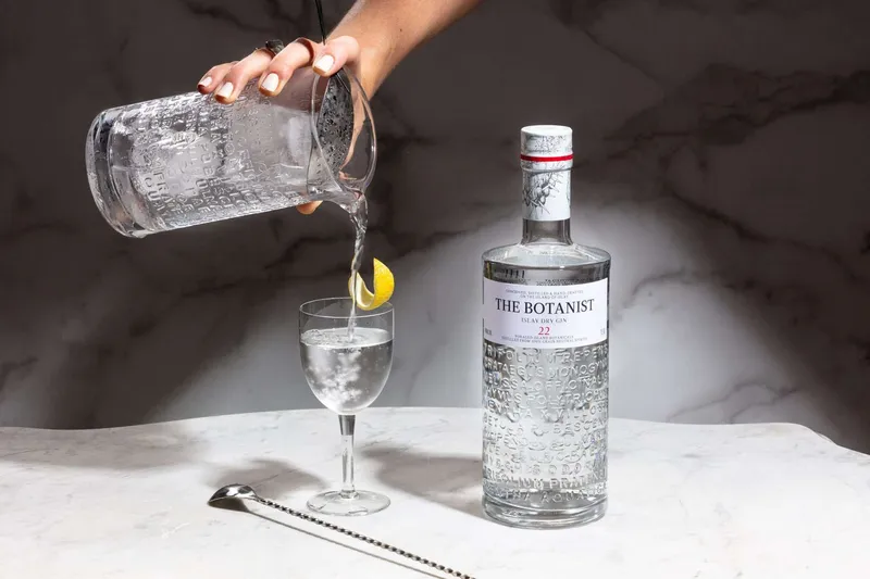 Gin martini beside the bottle, cocktail and packshot frame